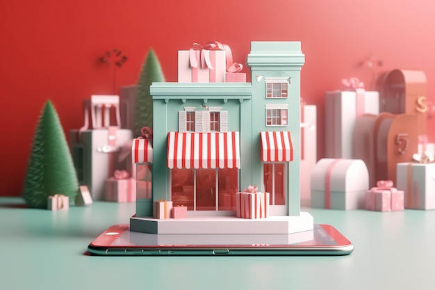 Fundo de ilustração 3d de compras online IA generativa