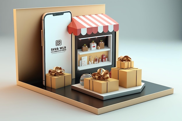 Fundo de ilustração 3d de compras online IA generativa