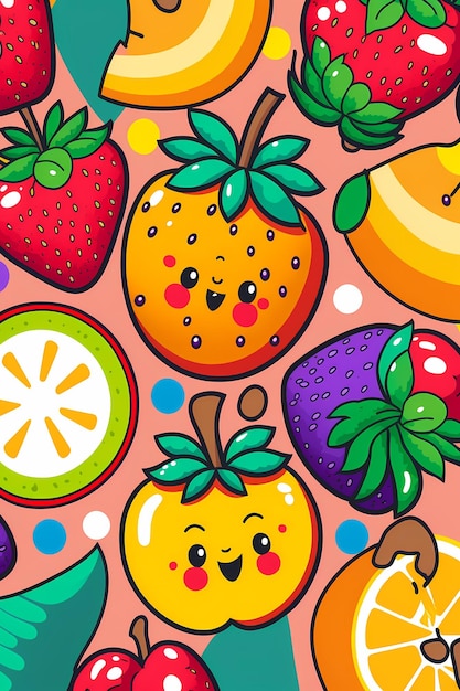 Foto fundo de ilustração colorida de padrão de frutas