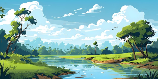 Foto fundo de ilustração da paisagem do rio amazonas