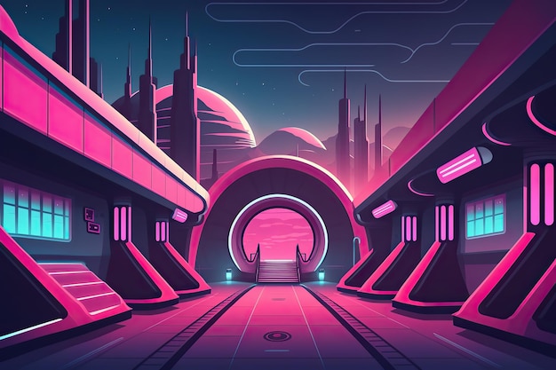 Fundo de ilustração de arte digital futurista cidade marte transporte espaço paisagem nave espacial planetas