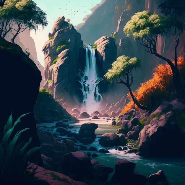 Fundo de ilustração de cachoeira