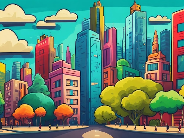 Foto fundo de ilustração de desenho animado da cidade grande