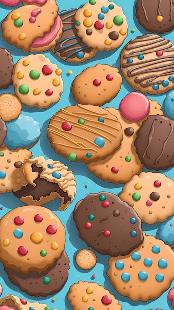 Fundo de ilustração de fotografia digital de biscoitos variados