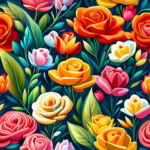 Fundo de ilustração de padrão uniforme de flores rosas de jardim botânico criadas com tecnologia generativa de IA