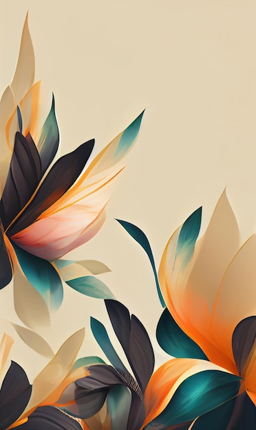 Fundo de ilustração digital de flores de luxo com cores douradas em estilo de arte de linha Cartaz botânico com folhas de aquarela em estilo de linha de arte para embalagens de papel de parede de design de decoração