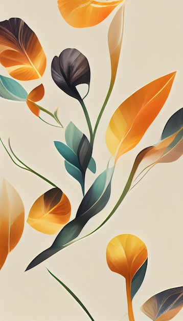 Fundo de ilustração digital de flores de luxo com cores douradas em estilo de arte de linha Cartaz botânico com folhas de aquarela em estilo de linha de arte para embalagens de papel de parede de design de decoração