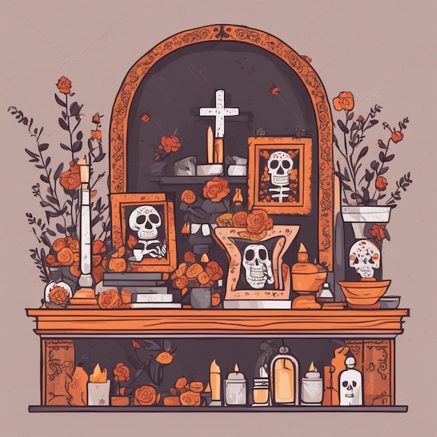 Fundo de ilustração do altar da casa da família plana desenhada à mão