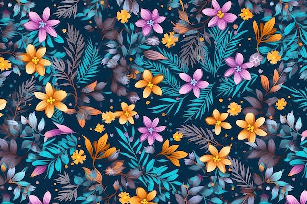 Fundo de ilustração gráfica de flores únicas coloridas vibrantes desenhadas à mão