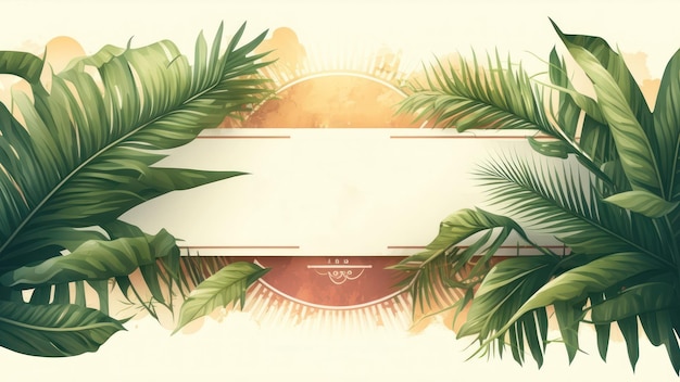 Fundo de ilustração gráfica de quadro de espaço de cópia de folha de palmeira tropical