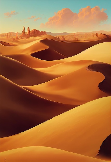 Fundo de ilustrador de deserto de cacto de dunas
