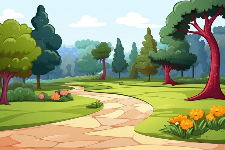 Foto fundo de imagem de desenho animado do parque e espaço de cópia