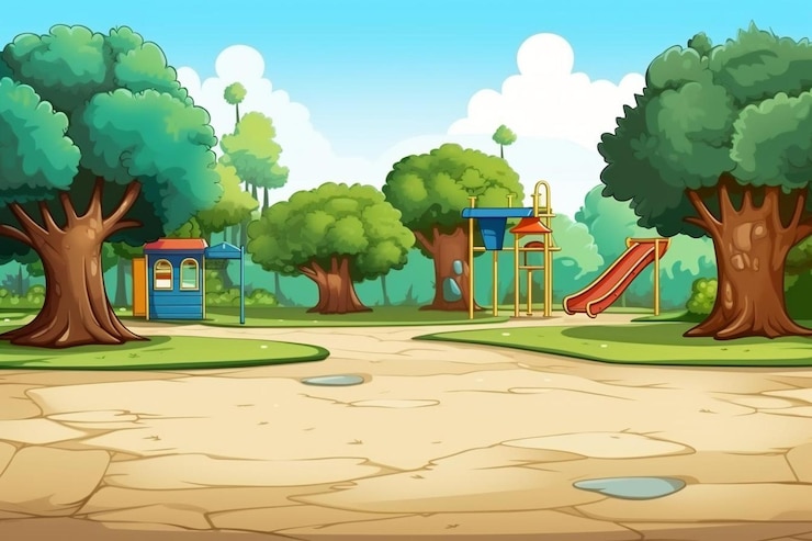 Foto fundo de imagem de desenho animado do parque e espaço de cópia