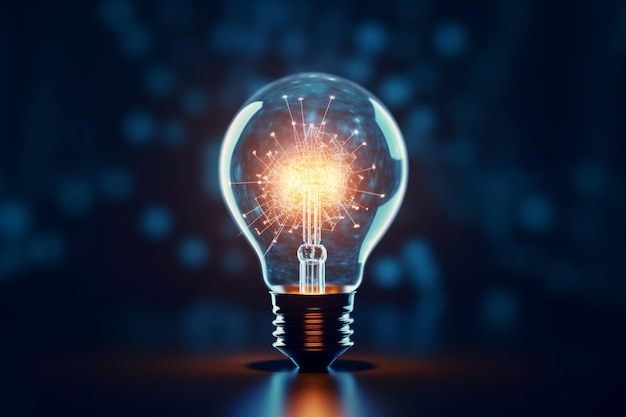 Fundo de inovação com uma lâmpada de tecnologia futura representando ideia criativa e IA