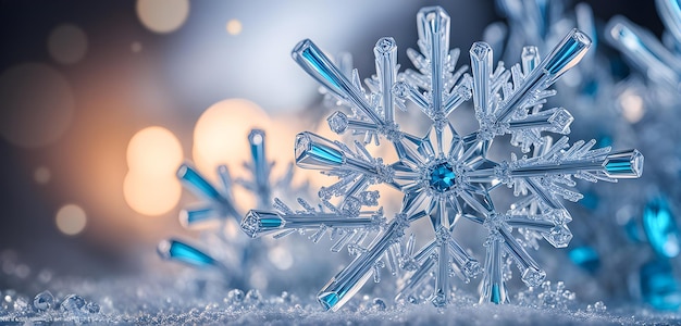 Foto fundo de inverno com flocos de neve gelados