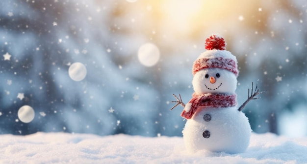 Fundo de inverno com ilustração de boneco de neve AI GenerativexA
