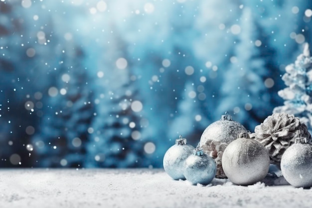 Fundo de inverno de Natal com neve e bokeh embaçado gerado por AI