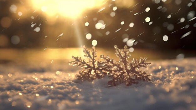 Foto fundo de inverno mágico com flocos de neve e suaves luzes bokeh em fundo azul skycold para