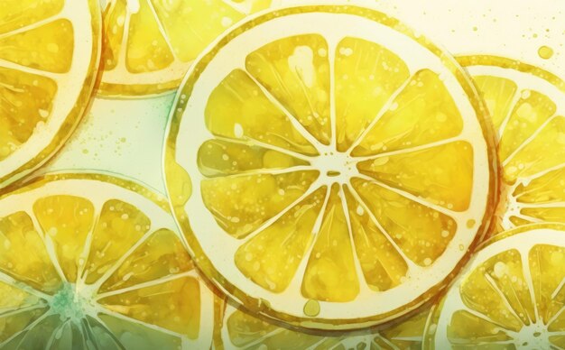 fundo de limões desenhados aquarela frutas tropicais ilustrações de alimentos orgânicos ai gerado