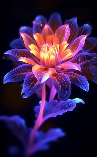 fundo de linda flor colorida com efeito de luz neon