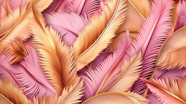 Foto fundo de luxo rosa e dourado com folhas tropicais ilustração ai generative