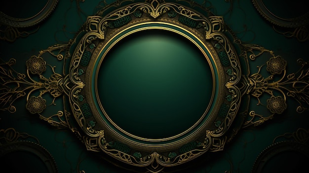 fundo de luxo verde escuro com ornamento de círculo dourado