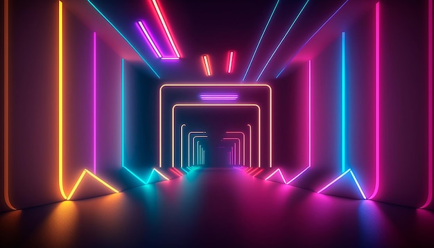 Fundo de luz neon de porta em cores rosa e azul Papel de parede Generative AI