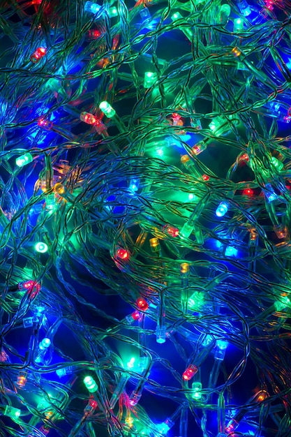 Fundo de luzes de natal elétricas multicoloridas Guirlanda festiva decorativa