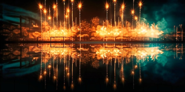 Fundo de luzes de palco com fogos de artifício brilhantes