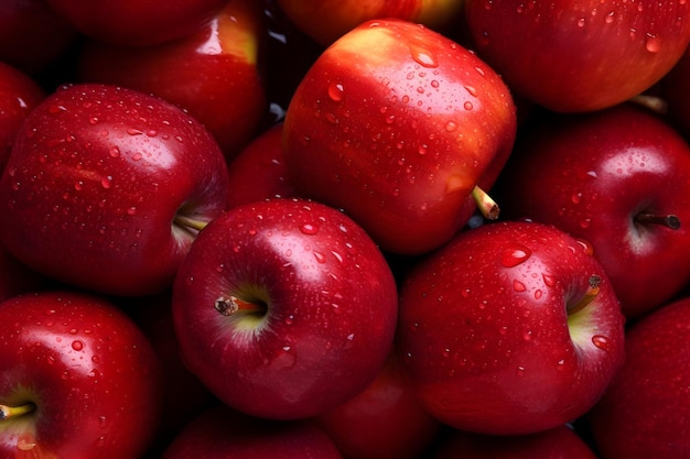 Fundo de maçãs vermelhas com gotas de água
