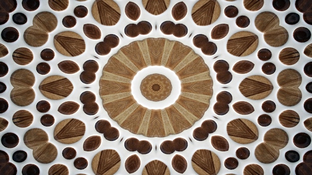 Fundo de madeira abstrato conceito padrão simétrico ornamental decorativo caleidoscópio movimento círculo geométrico e formas de estrela