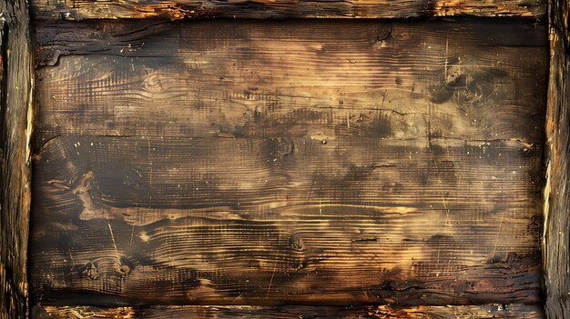 Fundo de madeira rústico com uma mancha castanha escura e um padrão natural de grãos de madeira A madeira é velha e desgastada com alguns nós e rachaduras