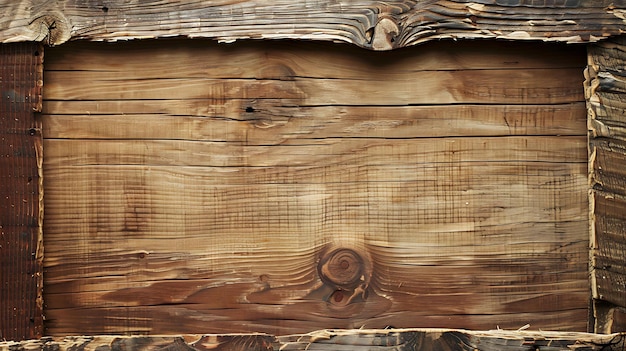 Fundo de madeira rústico com uma moldura A madeira é velha e desgastada com uma rica cor castanha escura