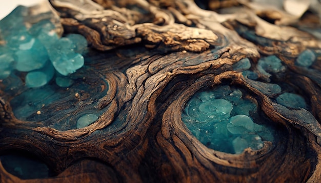 Fundo de madeira velha com placas antigas de mesa de madeira de resina epóxi. renderização 3D. Ilustração de varredura.