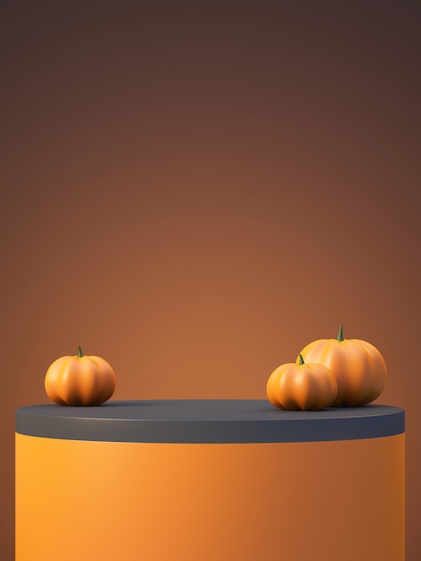 Foto fundo de maquete de produto de halloween com exibição de pódio de produto laranja 3d e abóbora, ilustração de renderização 3d