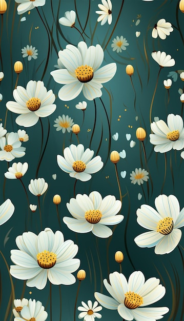 Fundo de margarida de moda desenhado à mão Floral de prado selvagem Ilustração de buquê de flores Sem costura