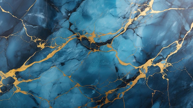 Fundo de mármore azul abstrato com dor de veias douradas