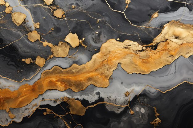 fundo de mármore preto com detalhes dourados