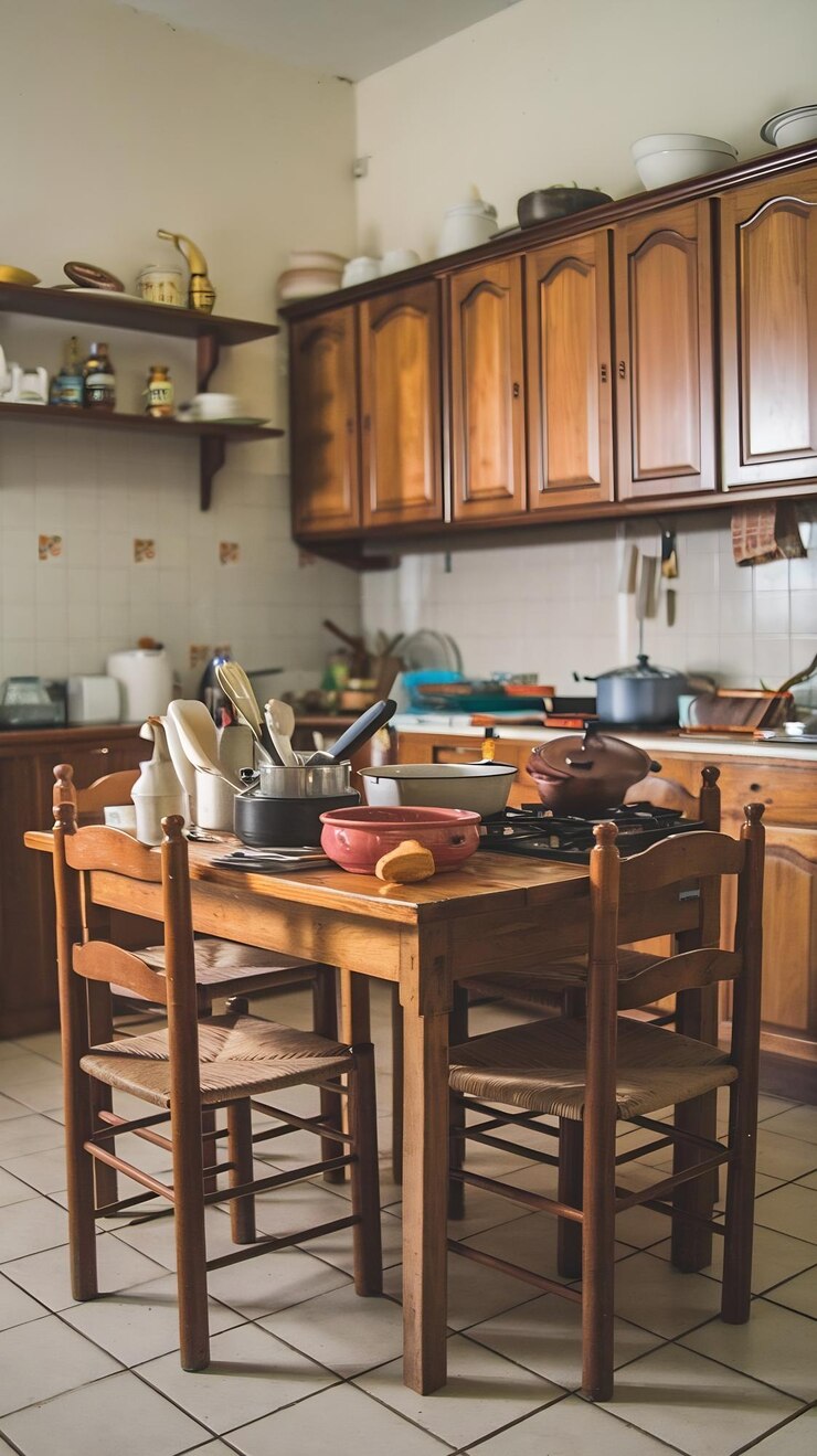 Foto fundo de mesa de madeira de cozinha