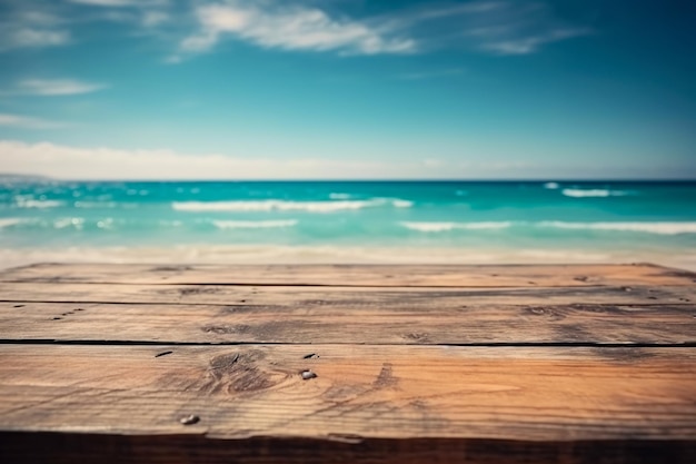 Fundo de mesa de madeira de design de praia de palmeira de verão tropical