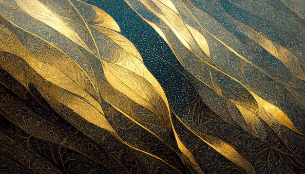 Fundo de metal dourado decorativo abstrato Ilustração 3D de design de luxo elegante moderno artístico