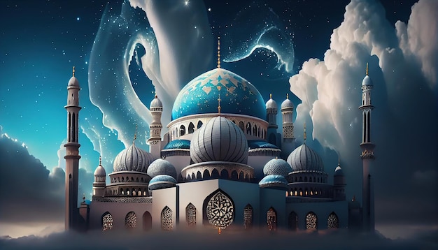 Fundo de modelo Ramadan kareem eid alfitr com mesquita
