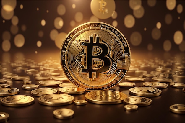 Fundo de moeda dourada bitcoin criptomoeda