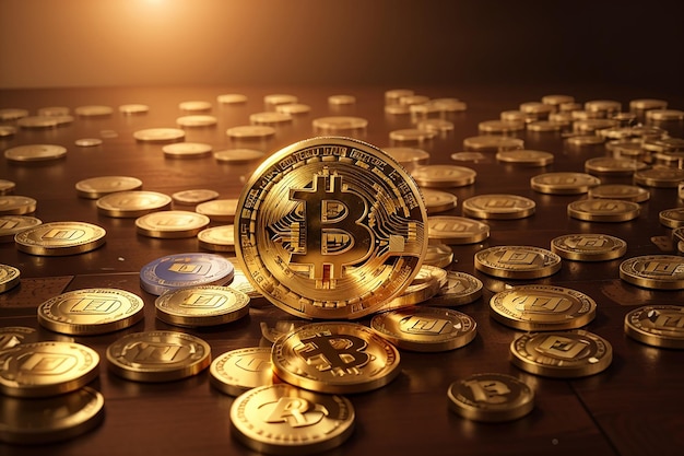 Fundo de moeda dourada bitcoin criptomoeda