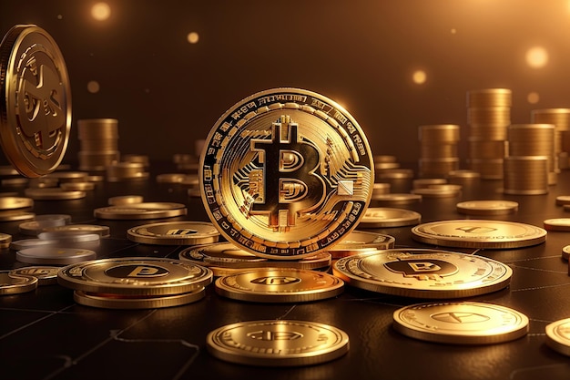 Fundo de moeda dourada bitcoin criptomoeda