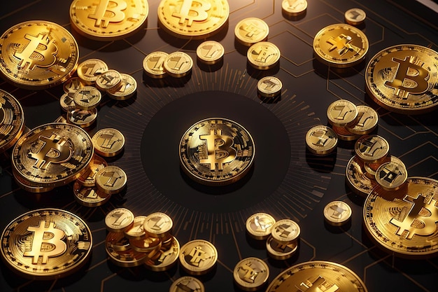 Fundo de moeda dourada bitcoin criptomoeda