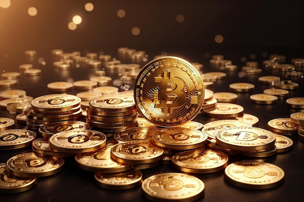 Fundo de moeda dourada bitcoin criptomoeda