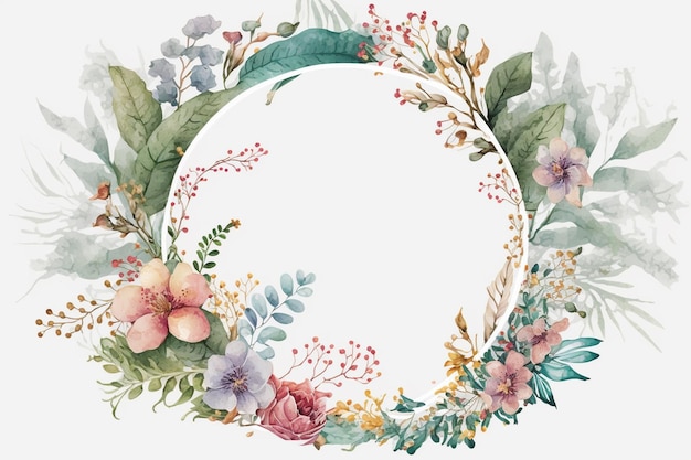 Fundo de moldura de círculo floral em aquarela