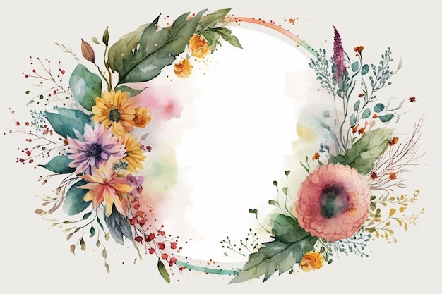 Fundo de moldura de círculo floral em aquarela