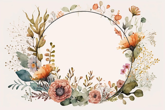 Fundo de moldura de círculo floral em aquarela